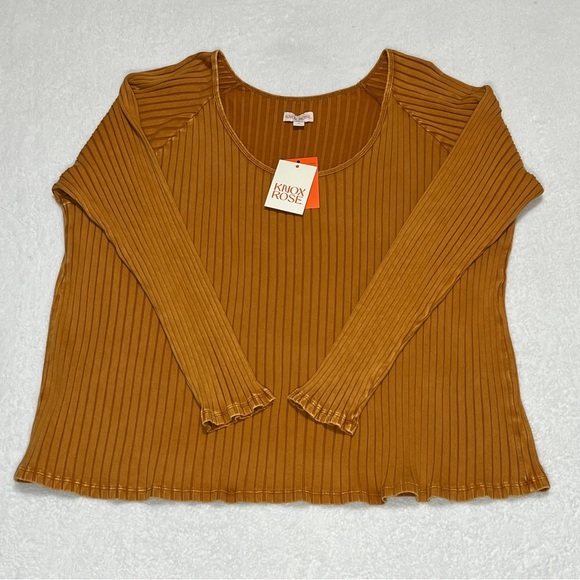 Knox Rose Women's Tan Ribbed Long Sleeve Top - Picture 1 of 11